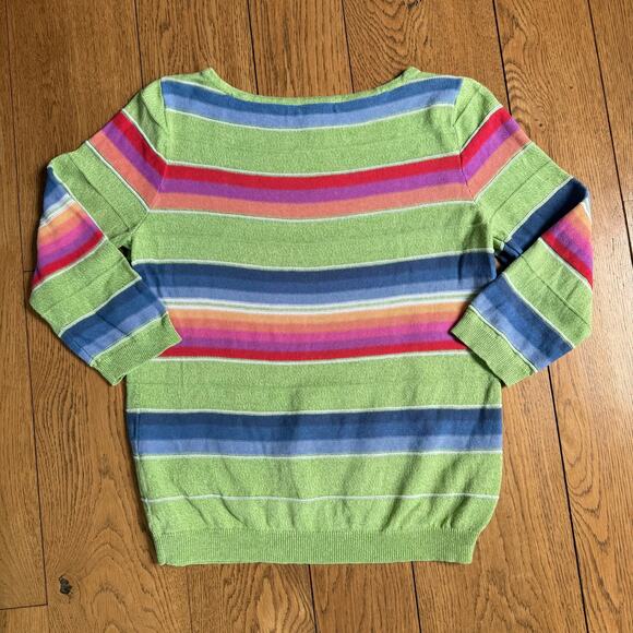 Vintage Chaps Denim Rainbow Strip Sweater SZ XL Classic Beach Preppy Green - Picture 2 of 5